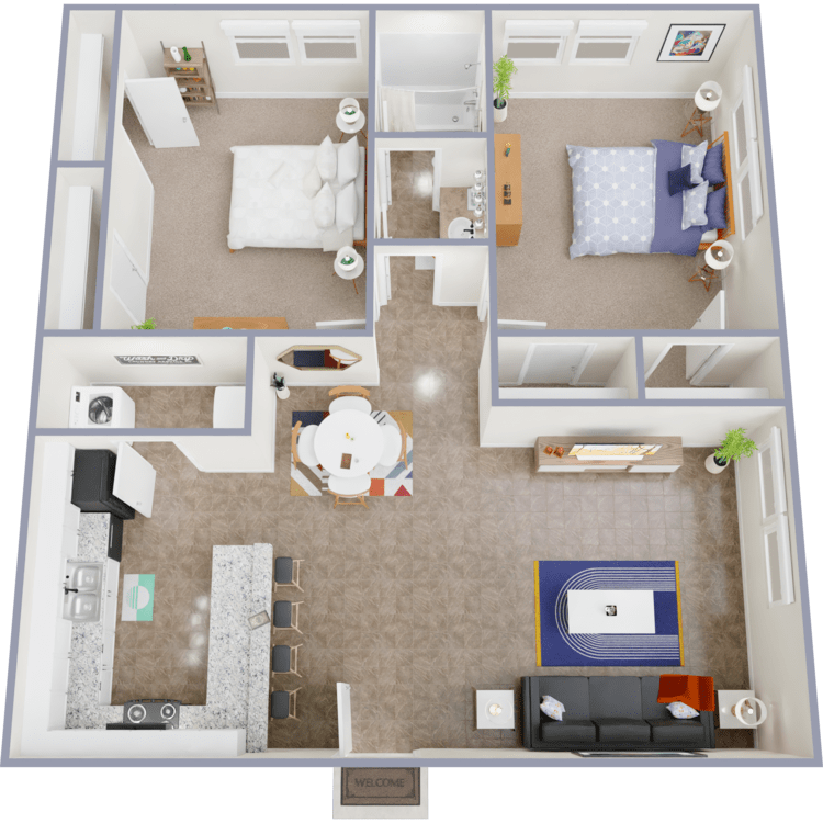 2 Bedroom 1 Bath floor plan