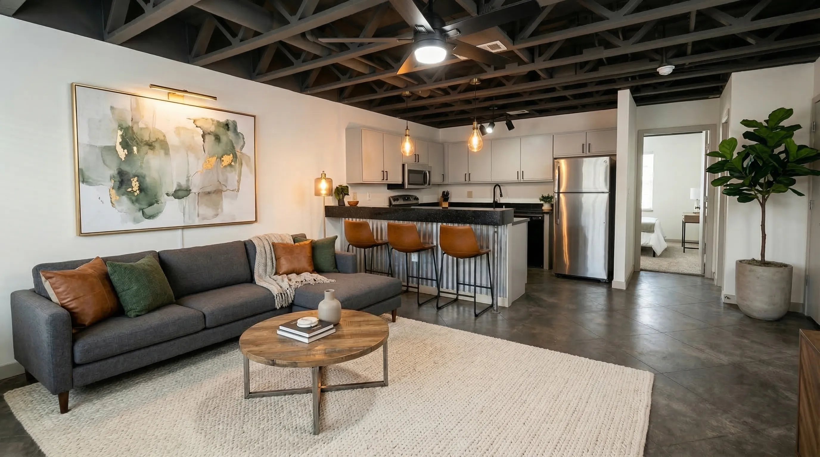 19Eleven Apartments loft-style living room